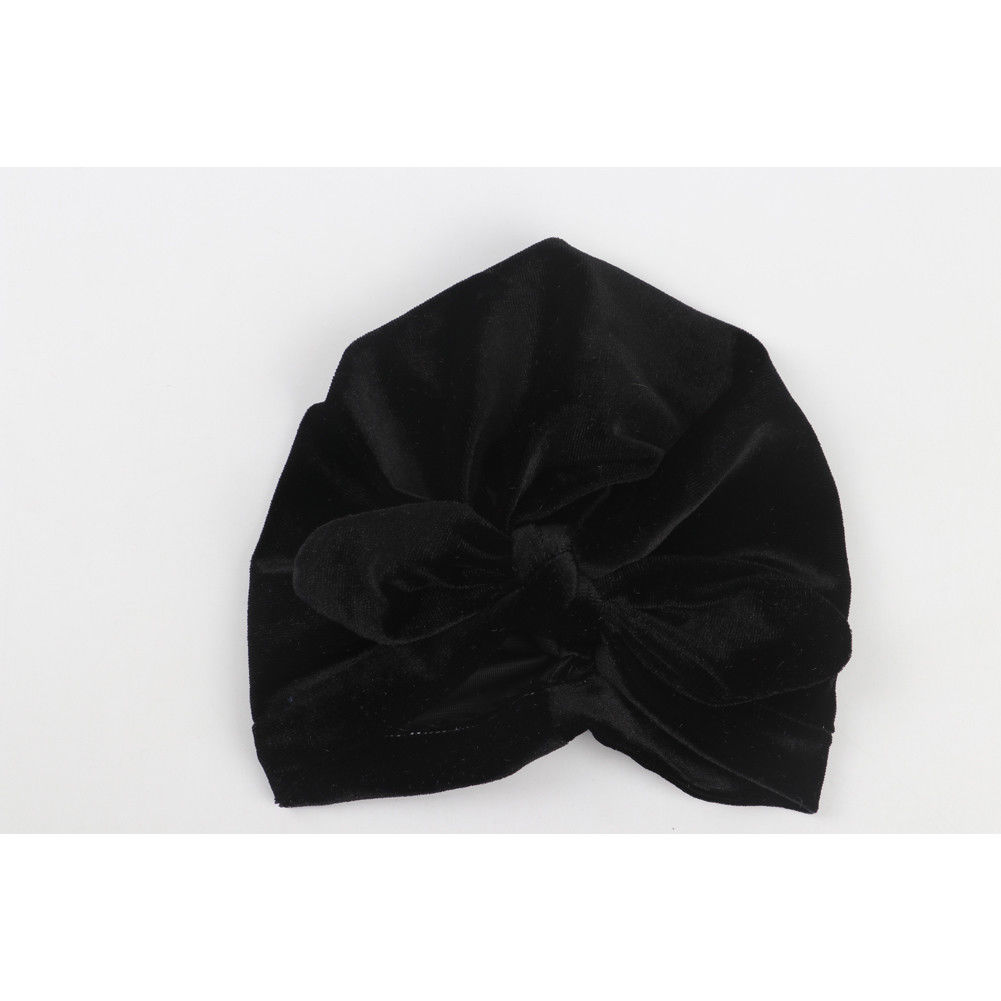 para recién nacidos, niños, bebés, niñas, niños, turbante indio, Lazo de terciopelo, gorro de invierno, gorro suave y cálido, para bebés en 9 colores: Black