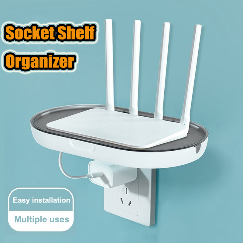 1pc Socket Shelf Wall Mount Socket Storage Rack Space Saving Wall Cable Holder Outlet Router Bracket Home Shelf Organizer