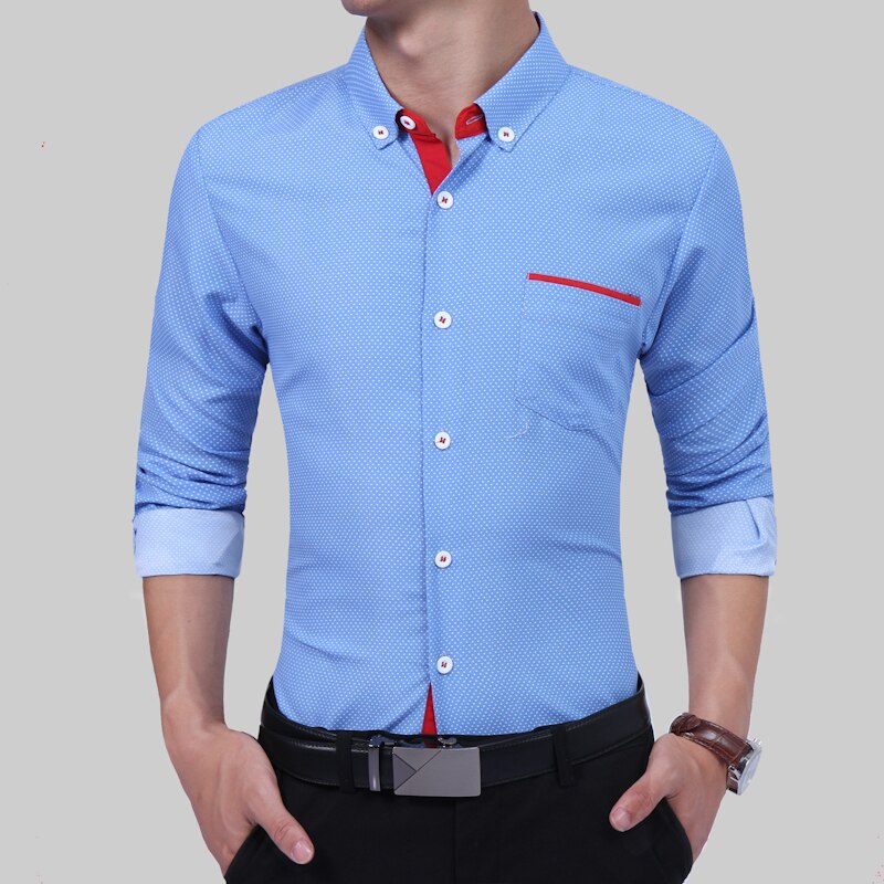 2017 moda marka koszula męska z długim rękawem wysokiej jakości bawełna Oversize męskie koszule Slim Men Shirt 4XL: Niebo niebieski / M