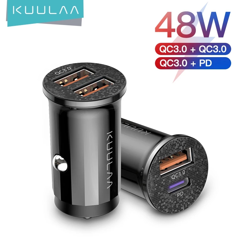 Kuulaa Mini Dual Usb Autolader 48W Draagbare QC3.0 PD3.0 Snel Opladen Voor Auto &#39;S Type C Voor Samsung S10 9 Huawei Xiaomi Iphone