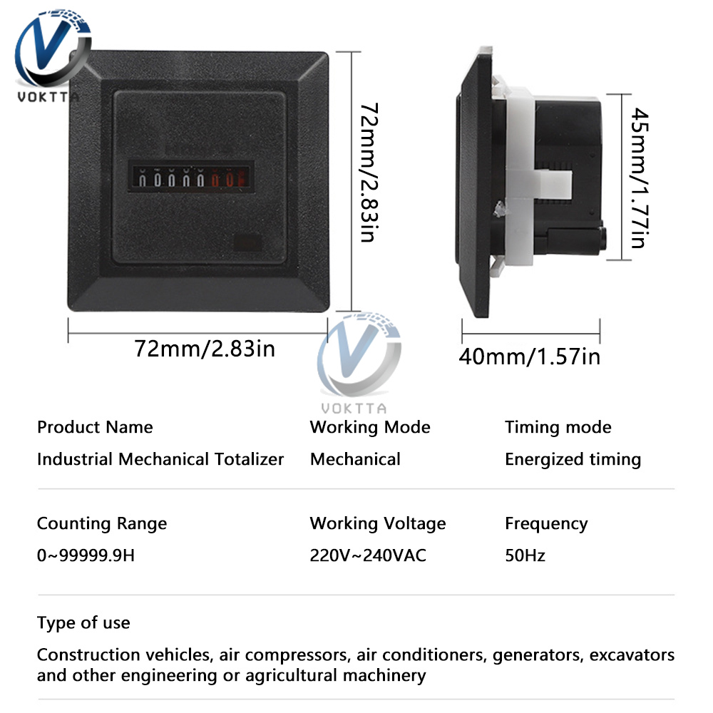 0-99999.9 Hour Meter AC 220-240V Digital Timer function Electronic Hermetic Counter 50Hz Hourmeter Gauge Industrial Standard