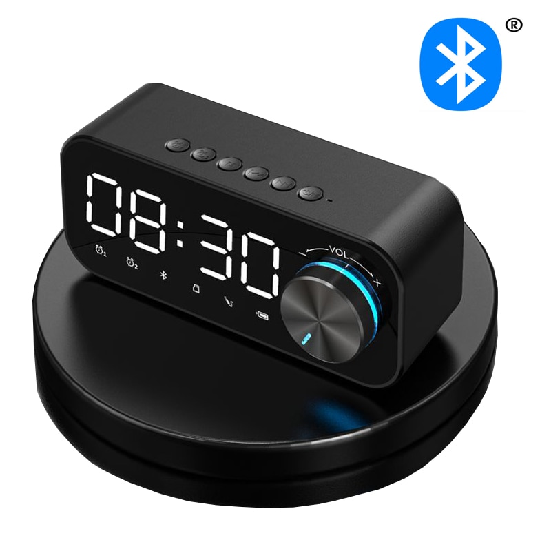LED Bluetooth Alarm Clock White Mirror Double Alarm Clock Digital Display Radio Function With Knob Night Light