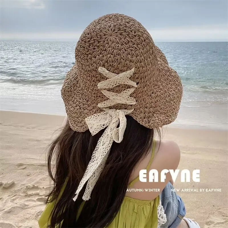 Straw Hat for Women Handmade Summer Hat Beach Travel Outdoor Summer Sun Hat Perfect for Panama Cap: CÉU AZUL