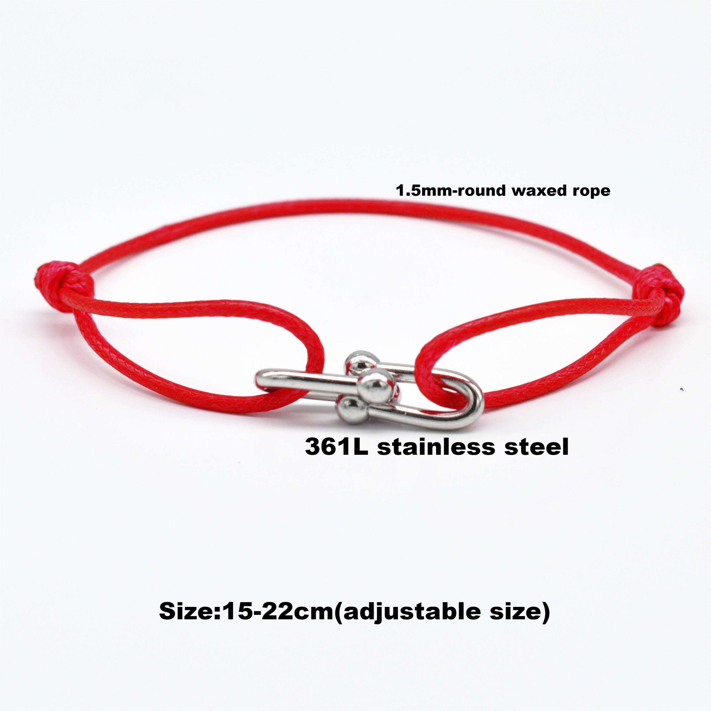 Zalman-pulsera con hebilla de herradura de bambú Simple, cinta trenzada, pulseras de cuerda ajustables DIY, joyería de acero inoxidable para hombres y mujeres