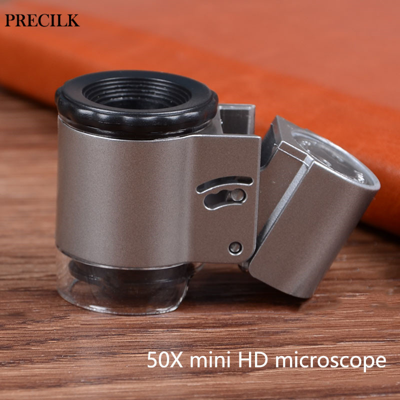 2 LED 1UV Light 50X Handheld Microscope Magnifier Small Loupe Mirror Magnifying Glasses Jewelry Antique Calligraphy and Painting