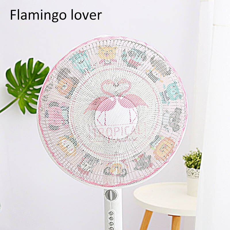 1Pcs Cute Cartoon Animal Home Use Electric Fan Protective Cover Safety Mesh Fan Dust Cover Fan Guard Kids Finger Protector Round: Flamingo lover / 50cm