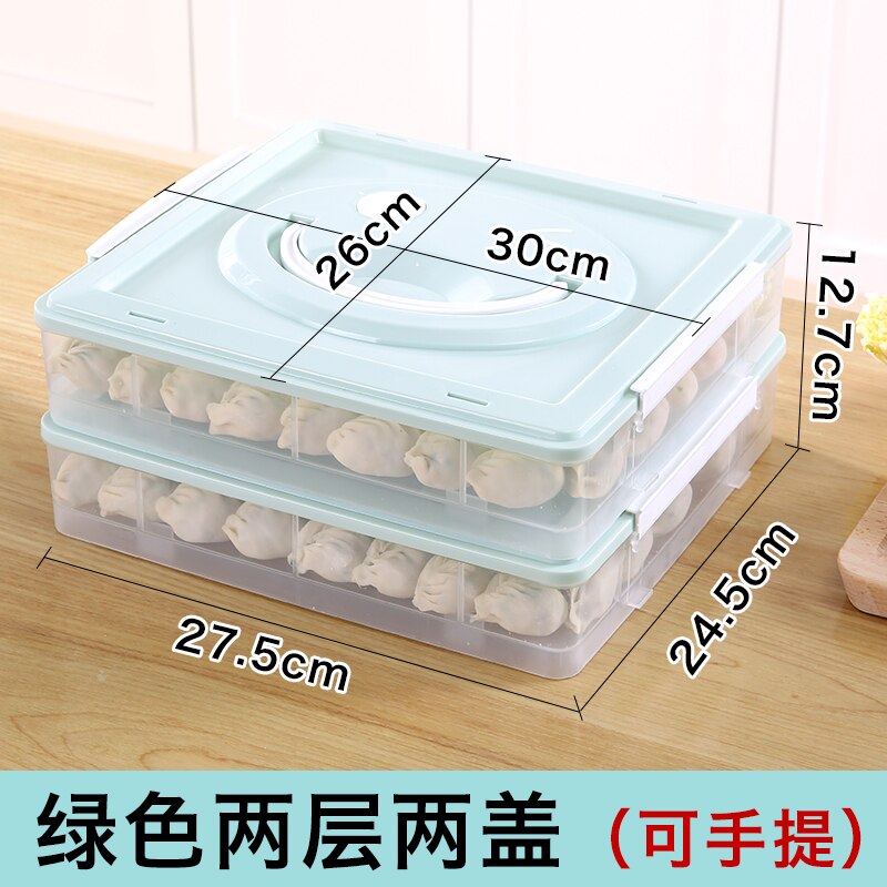Husholdningskøleskab flerlags plastik madkasse dumplings boller frossen opbevaringsboks  mx6211459: 2 lag-blå