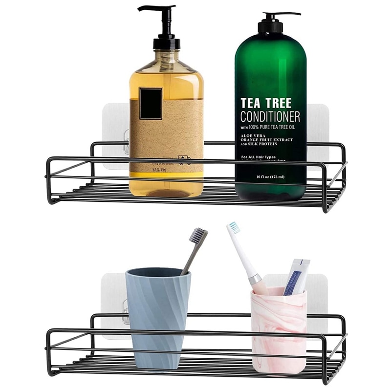 Brusekabine kurv hylde 2 pak shampoo holder organizer rustfri vægmonteret badeværelse hylde uden boring: Default Title