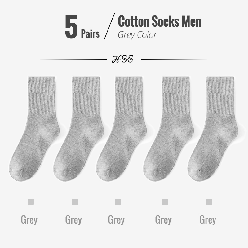 5/10 paires 95% coton peigné chaussettes hommes robe d'affaires chaussettes longues doux respirant printemps été chaussette colorée pour homme 5 paires/lot: GRIS