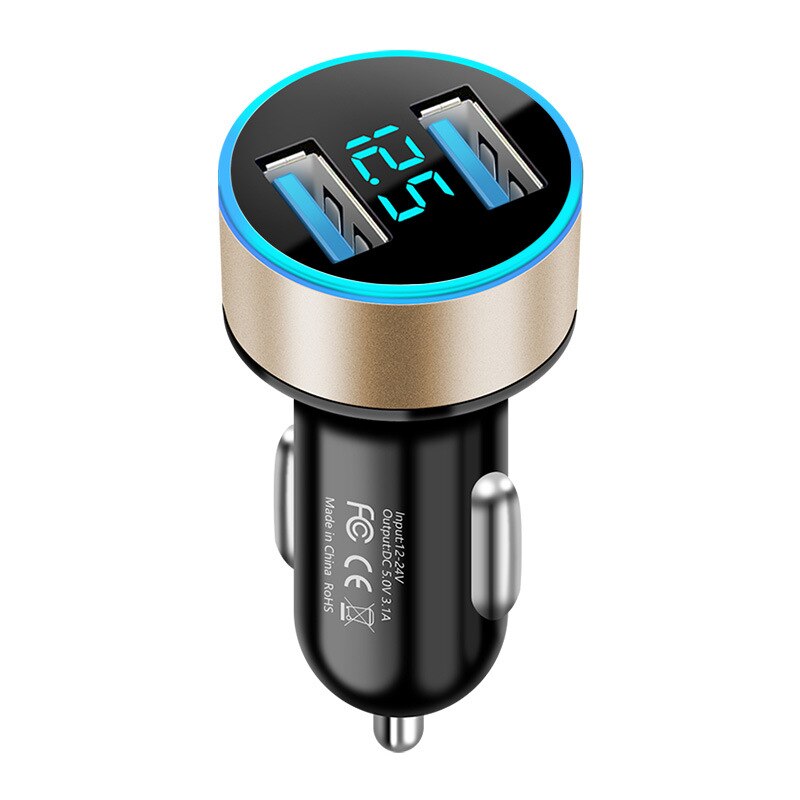 Car Charger 4.8A LED Display Dual USB Fast Charging Adapter For iPhone 12 13 Samsung Xiaomi 11 Car-charger Mobile Phone Charger: Gold