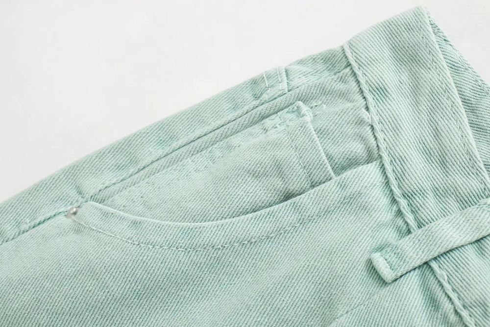 Jenny &amp; Dave Boyfriend Jeans Vintage Lichtgroen Effen Losse Mom Jeans Vrouw Hoge Taille Jeans Geplooide Raap Denim Broek voor Vrouwen