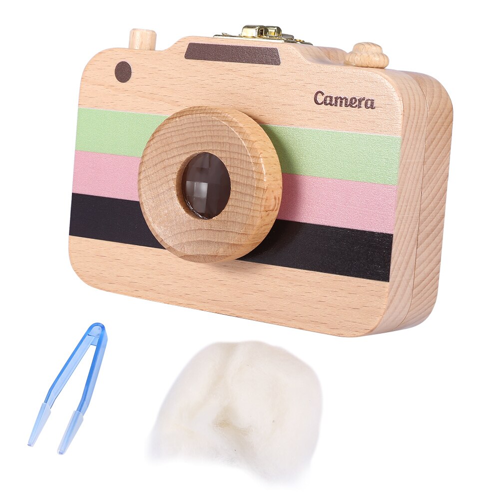 Safe eco-friendly Wooden Baby Tooth Box Teeth Organizer Wooden Camera-pattern Storage Box Case for Baby Teeth and Baby Hair: 03