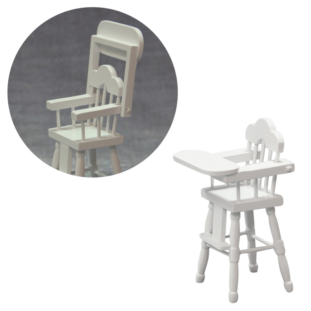 Børn mini højstol legetøj justerbar bord sæde form småbørn fodring højstol dekorative møbel model legehus legetøj hvid b