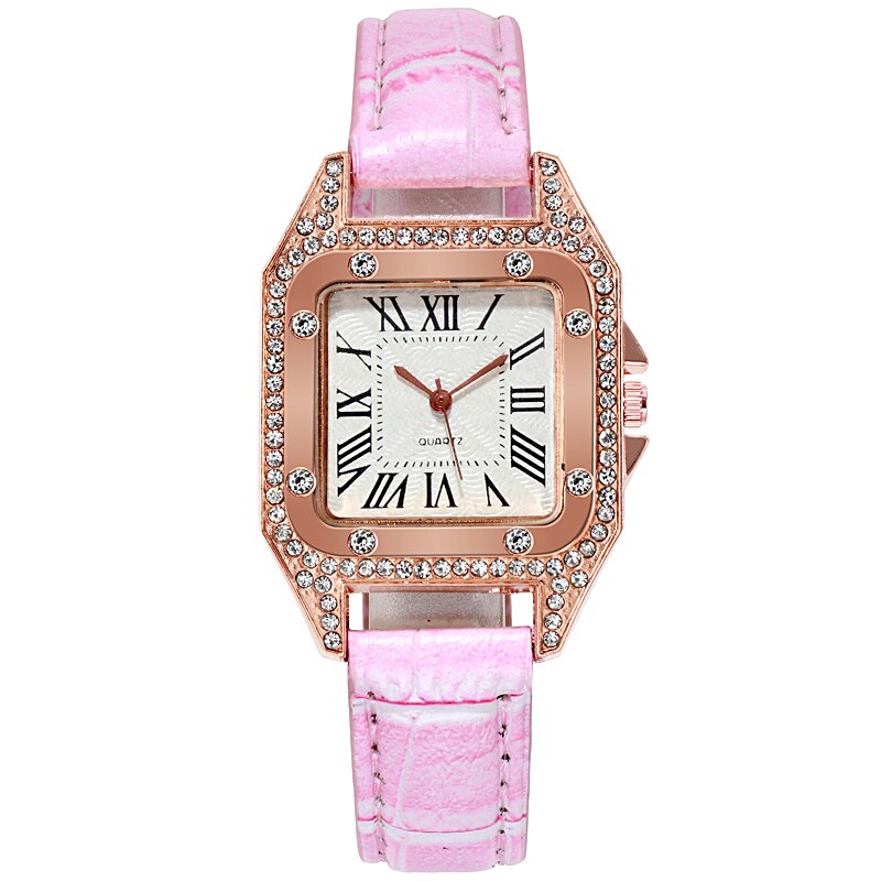 Dames Quartz Horloge Rhinestone Crystal Tonneau Vrouwen Horloge Jurk Luxe Romeinse Cijfers Lederen Horloge Voor Vrouwen: 05