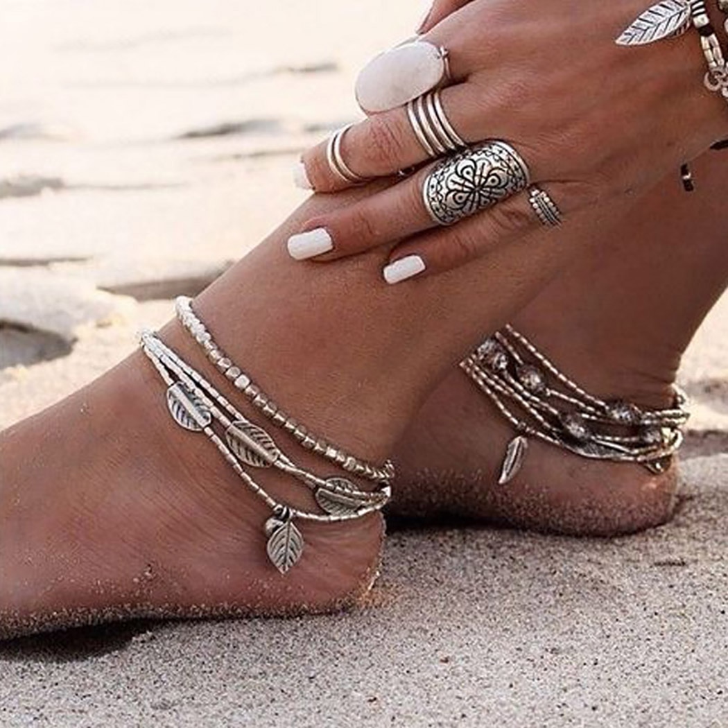 Anslow Goedkope Prijs Veer Laat Enkelband Barefoot Sandalen Enkelbanden Voor Vrouwen Strand Voet Sieraden Been Ketting Multi Lagen