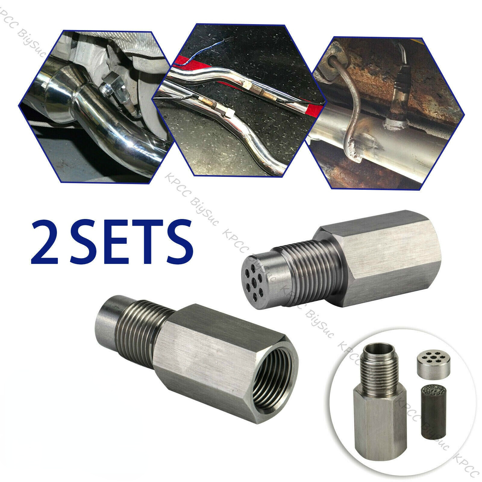 2PCS Universal O2 Oxygen Sensor Extender Spacer Adapter Bung Catalytic Converter Fix Check CEL Eliminator Engine Light M18X1.5
