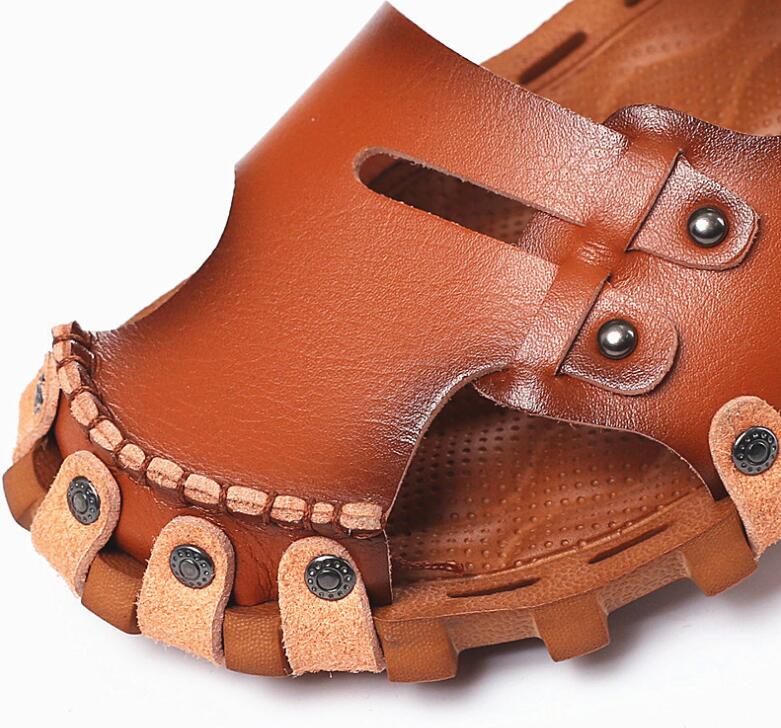 Dadijier stil mand sandaler afslappet flade hæle spilit læder mandlige retro strand tøfler herre romerske sommersko  st96