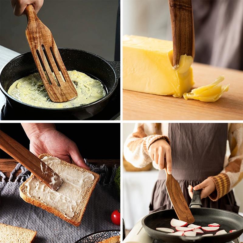 5pcs Wooden Spurtle Non Stick Cooking Spatula Stirring Paddle Slotted Spurtle Kitchen Utensil Set Heat Resistant Cookware