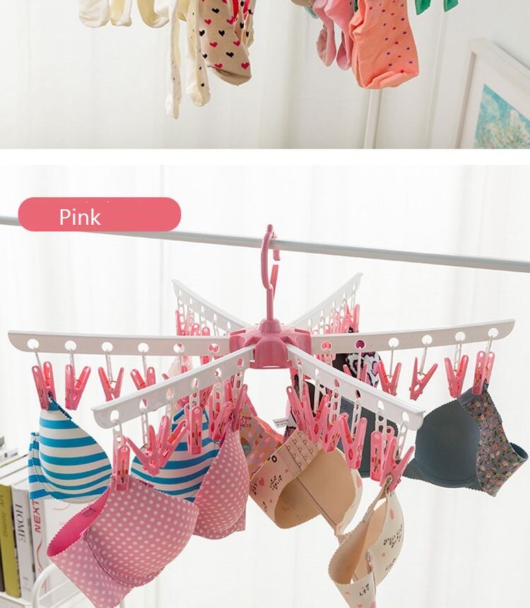 36 Pinnen Sokken Hanger Ondergoed Rek Plastic Magische Hanger Voor Drogen Kinderen Multifunctionele Opvouwbare Kleerhanger Storeage: Roze