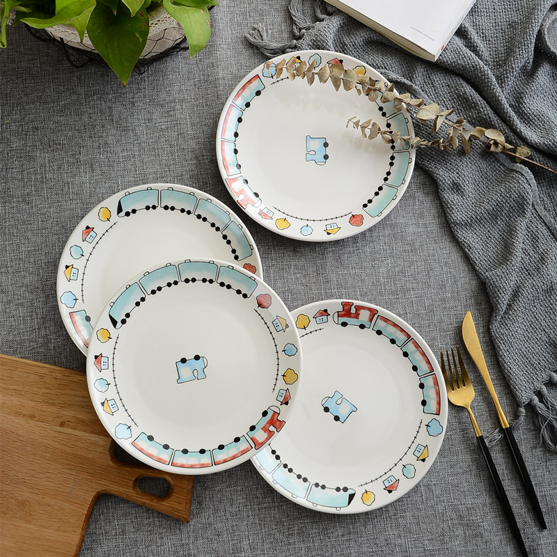 4Pcs 8-inch cartoon animal tableware western steak dessert cake salad fruit ceramic plate storage decorative tray: H
