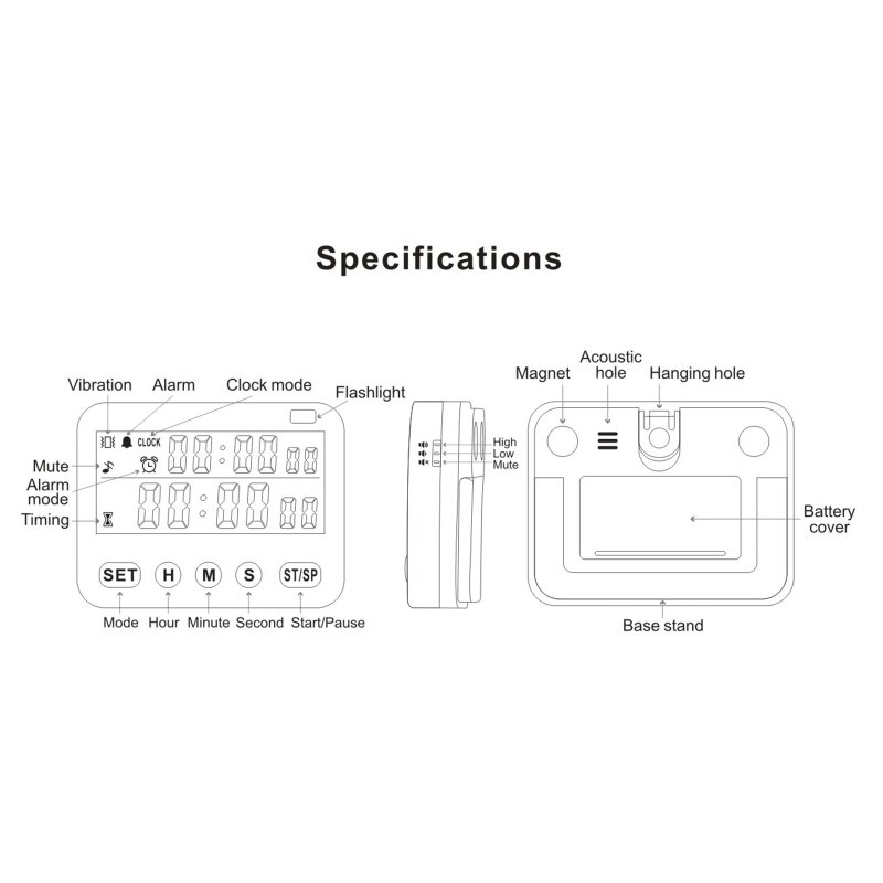 YS-218 Digital Timer 100 Hour Dual, 2 Channels Count Down and Count up Timer ,Kitchen Timer ,Stopwatch,Adjustable Volume 19QE