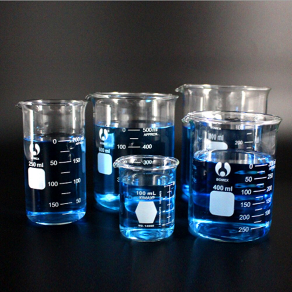 Kapacitet 10ml-100ml lavformet bægerglas måleglas bægerglas borsilikatglasvarer kemi læring papirvarer lab forsyninger