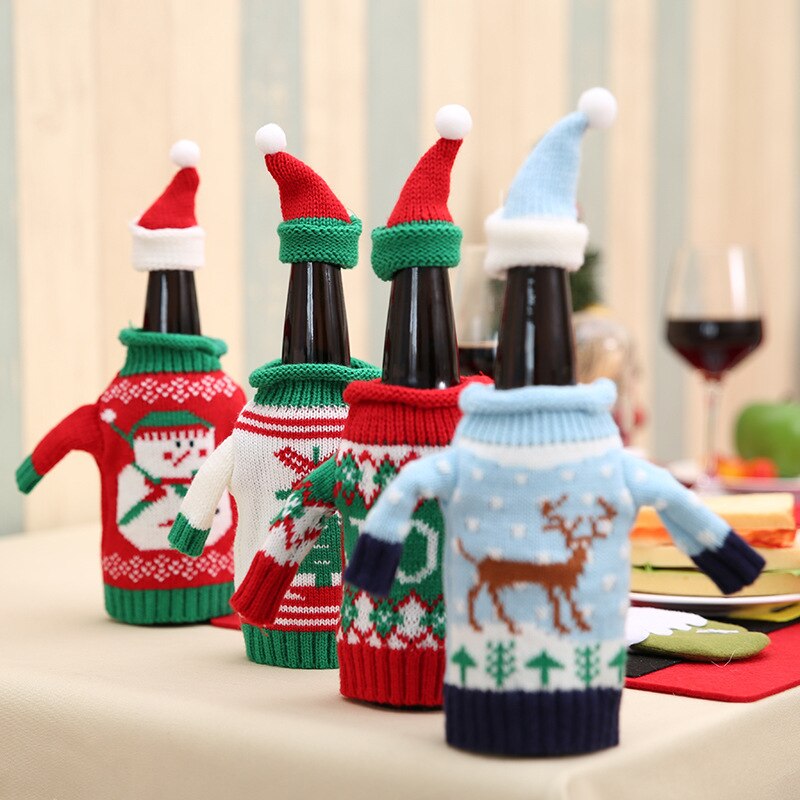 Nueva funda de lana de punto de champán cerveza vino tinto funda navideña para botella de vino suéteres de punto decoración de mesa de en casa