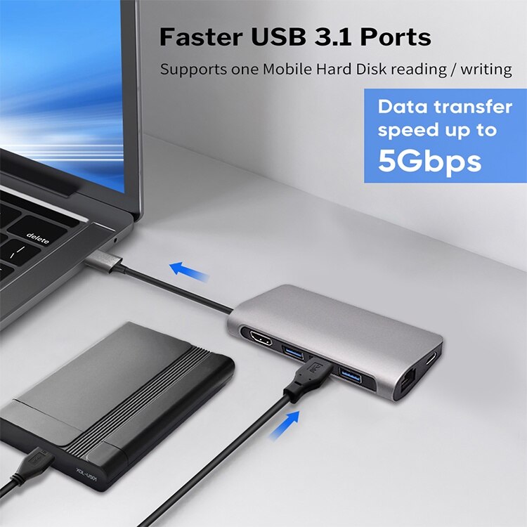 Typ-c Docking Bahnhof zu Hdmi 4K RJ45 Netzwerk Hafen 3 * USB 3,0 PD Ladung 8 in 1 Macbook Laptop Telefon USB C Hub