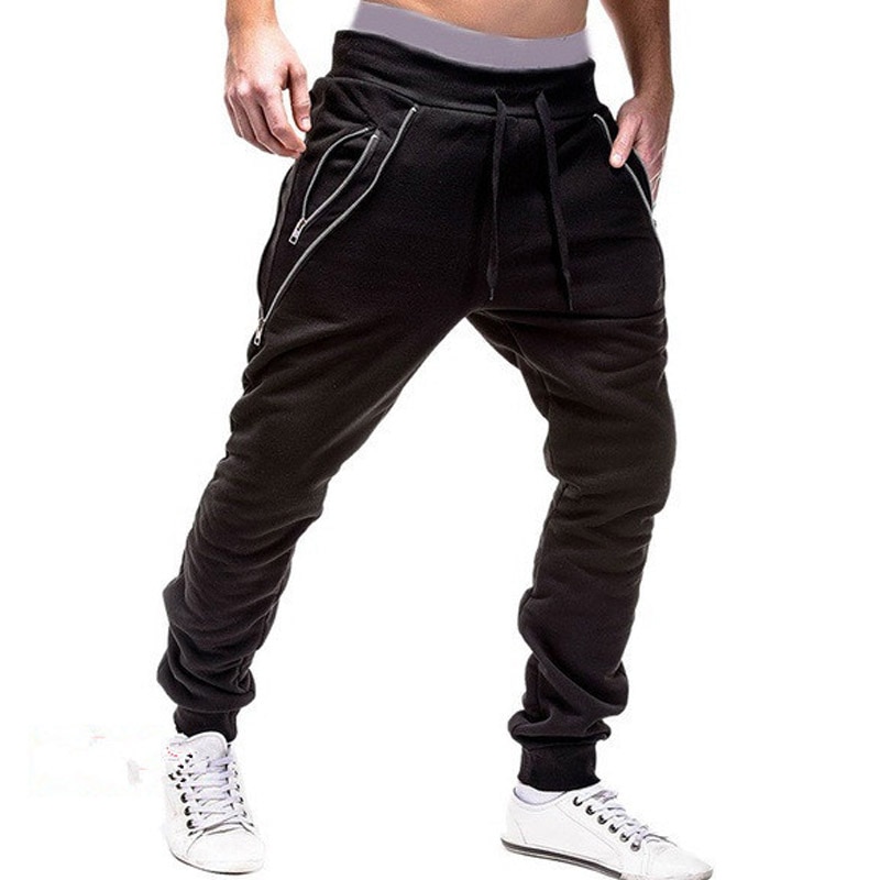 Joggingbukser mænd lynlåslommer solide casual midwaist bukser mænd fuld længde joggerbukser mænd streetwear pantalon homme