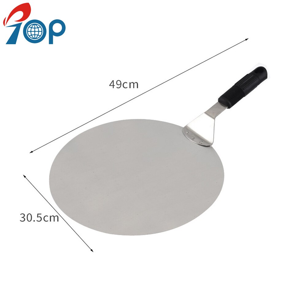 Pala redonda grande de acero inoxidable de 12 pulgadas y 30,5 cm de diámetro, espátula, elevador de Pizza para pastel, transferencia con mango de plástico