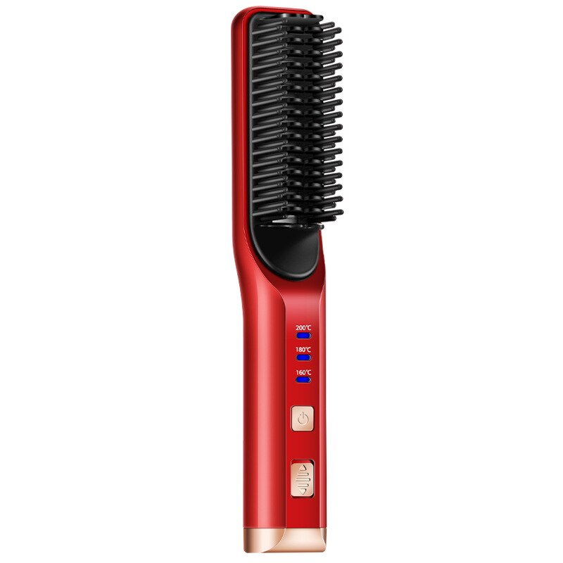 Brosse à cheveux sans fil, lisseur, batterie 4000mAh, peigne chauffant, température réglable, outils de coiffure: Rouge