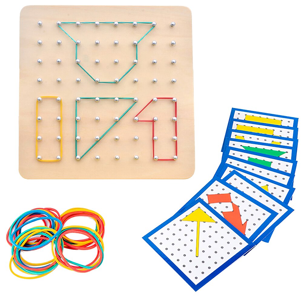 Geometry Geoboard Shape Wooden with Activity Pattern Cards Inspire Kids Imagination Educational Toys