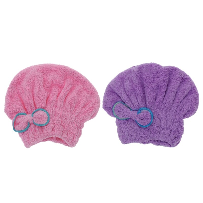 2 PCS Useful Minifiber Dry Hair Hat Quickly Dry Hair Rolled Towel Cap (Pink &amp; Purple): Default Title