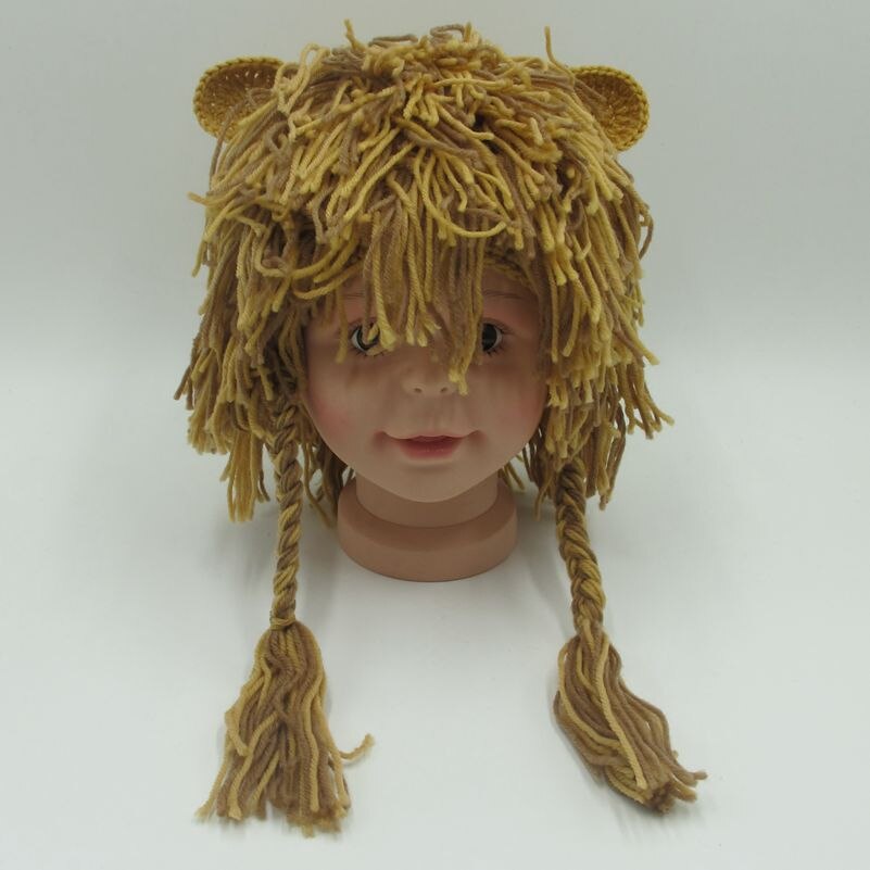 Herbst Winter Kinder Lion Hut Junge Mädchen Handgemachte Stricken Wolle Perücken Hut Baby Kinder Lion Kopf Hut Baby Lustige Halloween weihnachten
