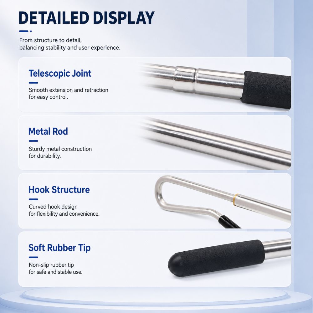 Stainless Steel Puppet Control Rod Anti-slip Handle with Soft Rubber Hook Telescopic Puppet Stick Hand Puppet Manipulator
