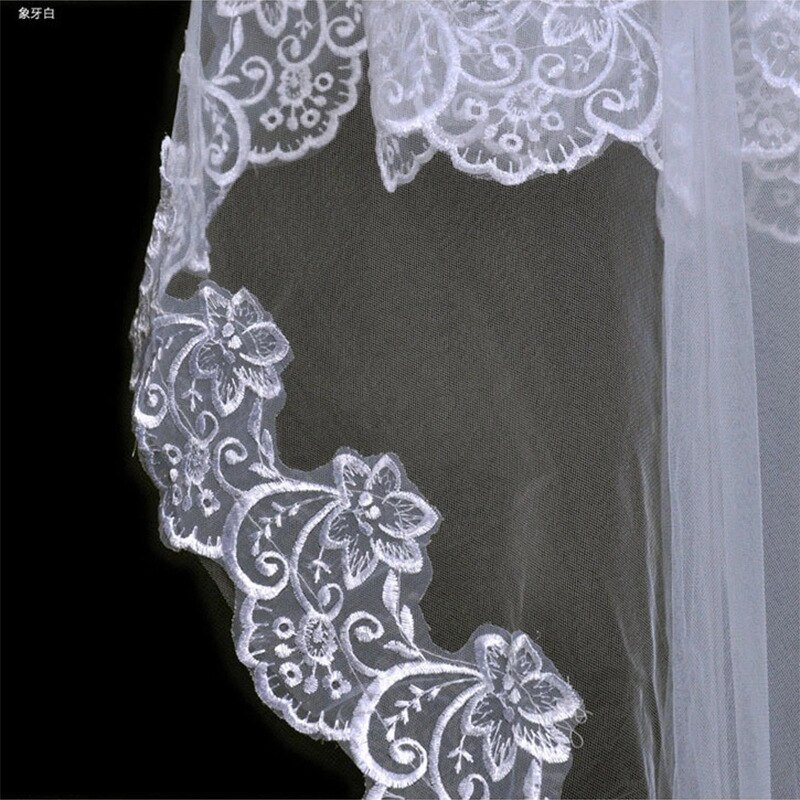 Voile de mariée monocouche dentelle broderie pour les femmes 1.5 M crypté Net mariage voile rouge coiffure bijoux: 4