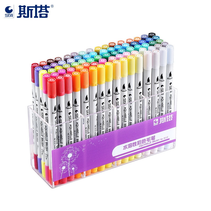 Sta 12/24/36/48/80 farver aquarelle farve pensel 0.4mm fineliner mikron nåle tip opløselig akvarel blæk kunst tusch pen