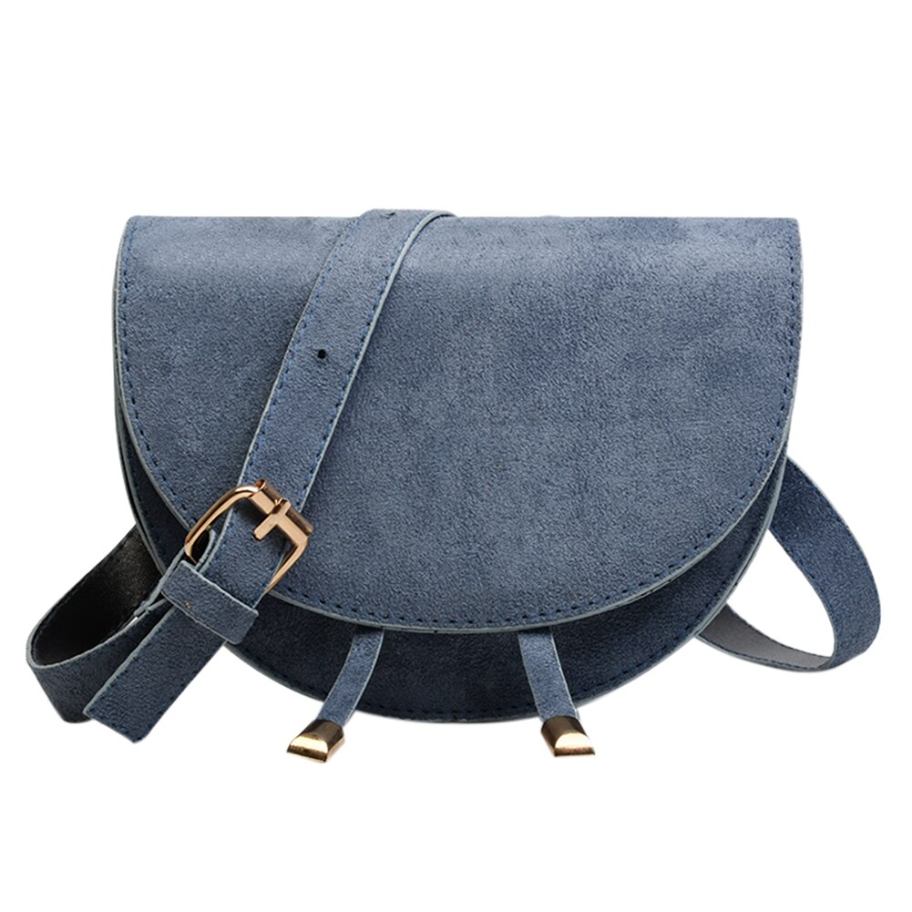 årgang fløyel fanny midje bag kvinner klassisk tekstur elegant halvcirkel klaff brystet skulderbelte veske: Blå