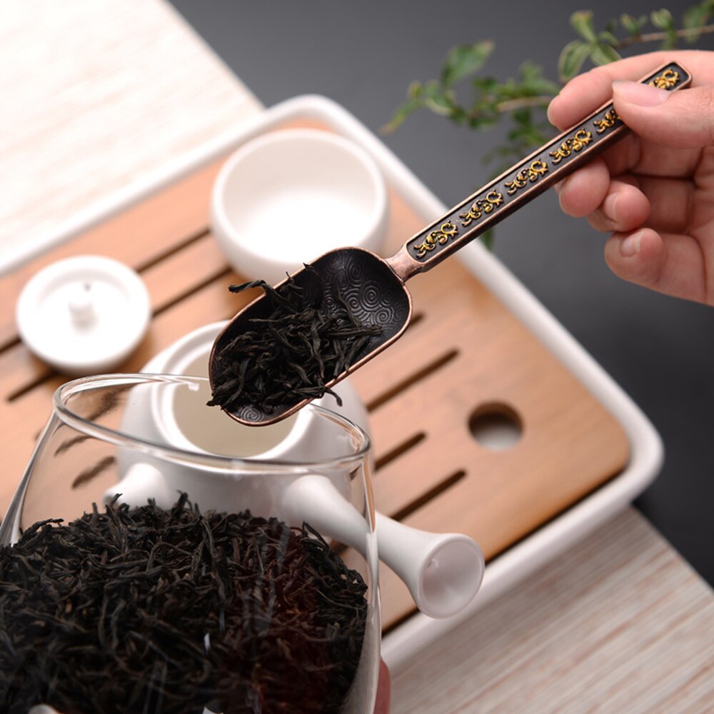 Unibird Traditional Copper Tea Spoon for Loose Leaf Kongfu Tea Scoop Chooser Holder Shovel Kitchen Tableware