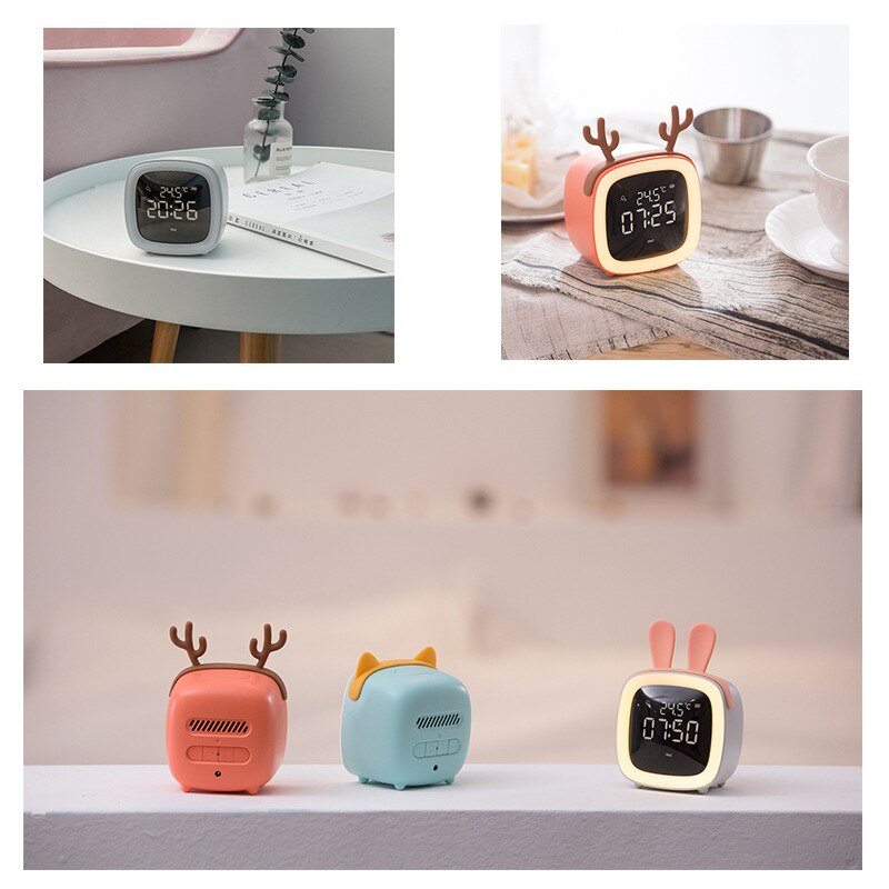 Kids Alarm Clock Cute-TV Night Light Alarm Clock for Children Bedroom Clock Rechargeable Battery Operated