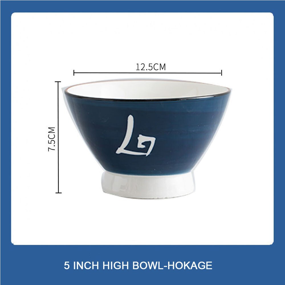 Japanse Ramen Kom, Keramische Kom, Servies, Hoge Voet Hoed Kom, Grote Soepkom, thuis Netto Blauw En Wit Porselein: Hokage