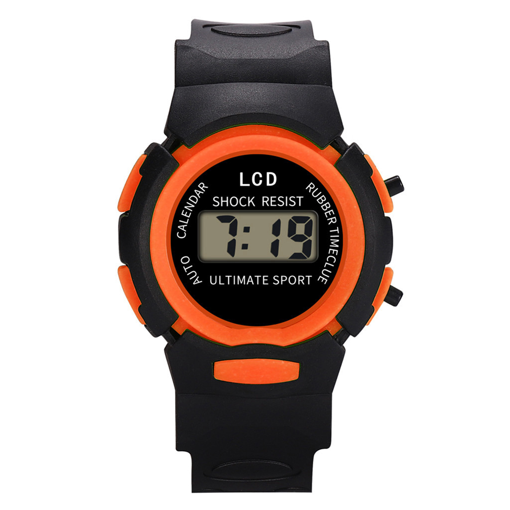 Children Girls Analog Digital Sport LED Electronic Waterproof Wrist Watch: Orange