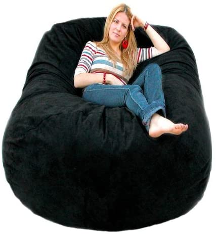Mysig säck 6- fot stor bockskinn mjuk bean bag stol sofföverdrag: Svart