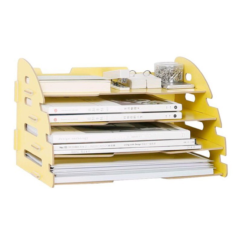 DIY Wood Hand Made Desk Organizer Office School Supplies Desk Accessories Organizer 4 Layers File Tray Book Holder