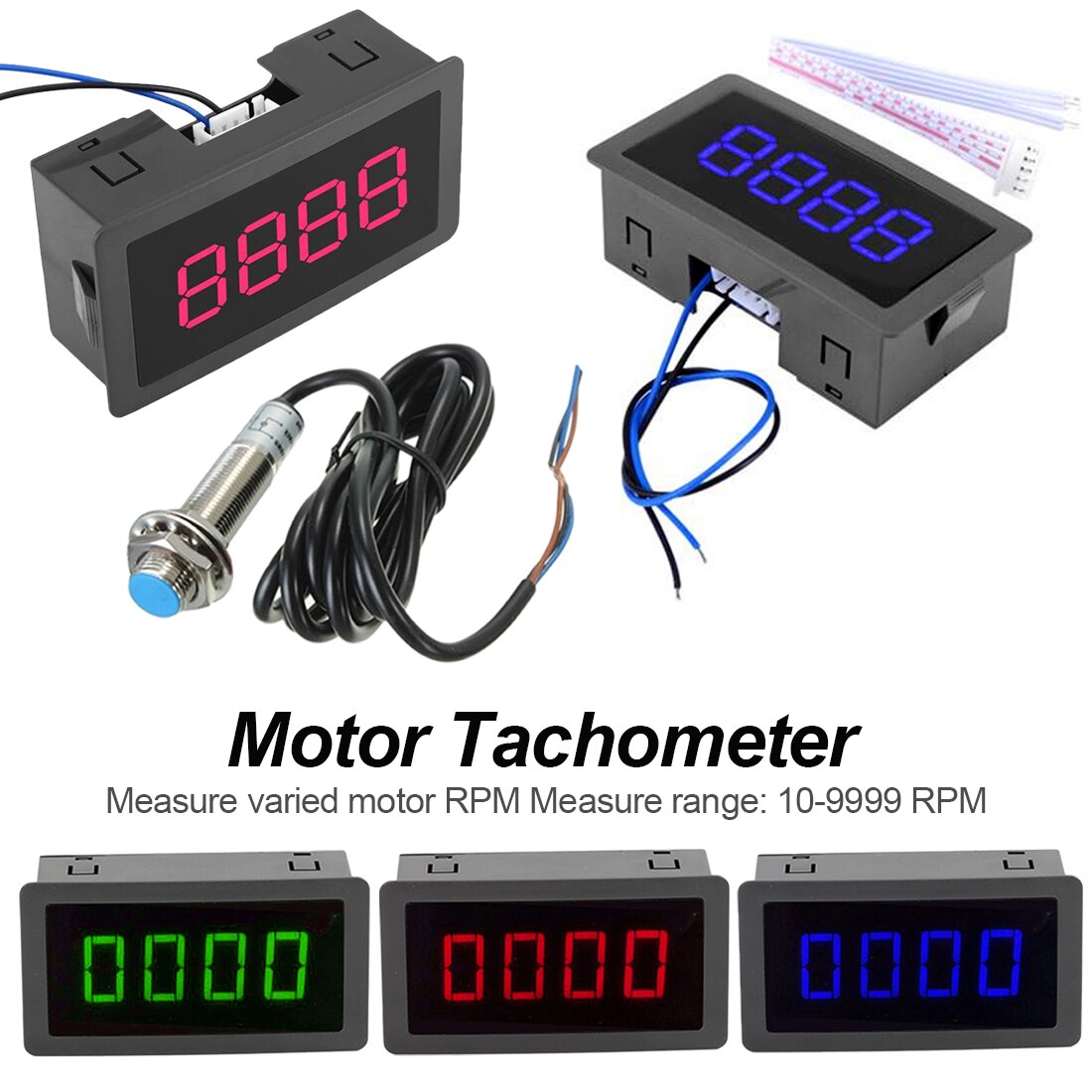 Led 4 Digitale Blauw Groen Rood Meten Meters Toerenteller Rpm Snelheid Meter + Dc 8-15V 10- 9999 Rpm Hal Naderingsschakelaar Sensor Npn