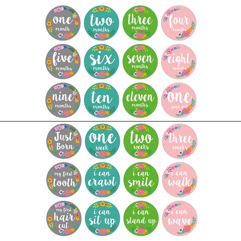 Baby Monthly Stickers Baby First Year Month Age Growth Milestones Floral Sticker Q1FE