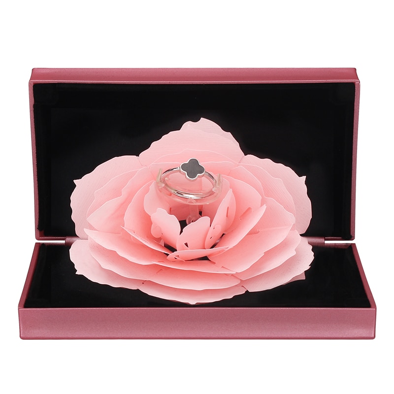 Caja Roja Joyful 3D anillos elegantes de caja de compromiso de boda Rosa flor para el amor joyería soporte de almacenamiento de exhibición: pinkbox pinkflower