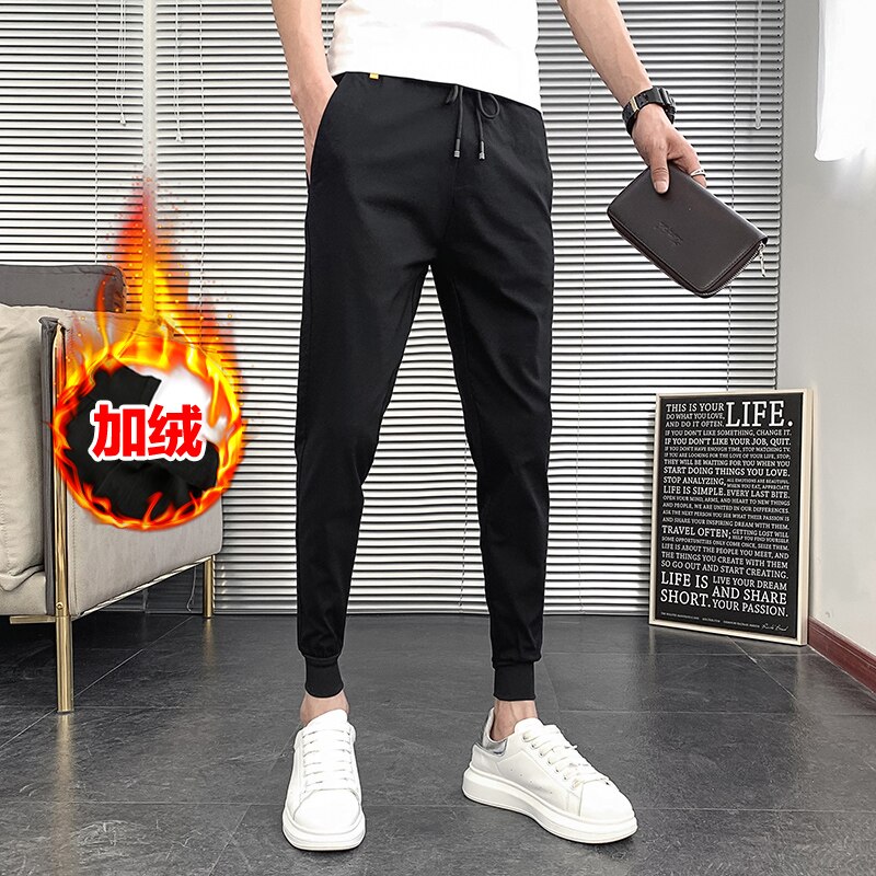 Pantalones bombachos gruesos y cálidos para Hombre, ropa sólida que combina con todo, ajustados, informales, para correr, ropa de calle, Otoño e Invierno