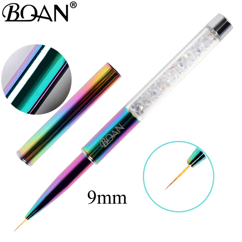 Bqan 1 stk 5mm/7mm/9mm farverigt håndtag tegning pensel liner pensel maling pen gel polish krystal nail art manicure værktøjer: 9mm