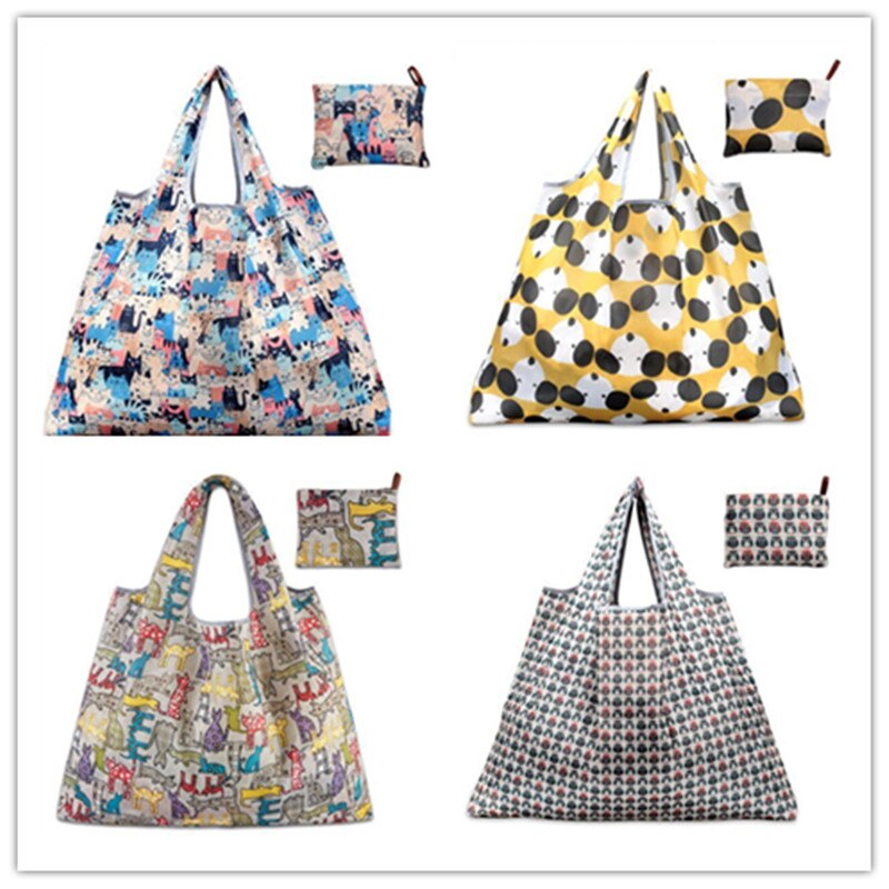 Cartoon Shopping Bag Lady Foldable Oxford Cloth Reusable Fruit Grocery Pouch Recycle Organization Bag Reusable Shopping Bag